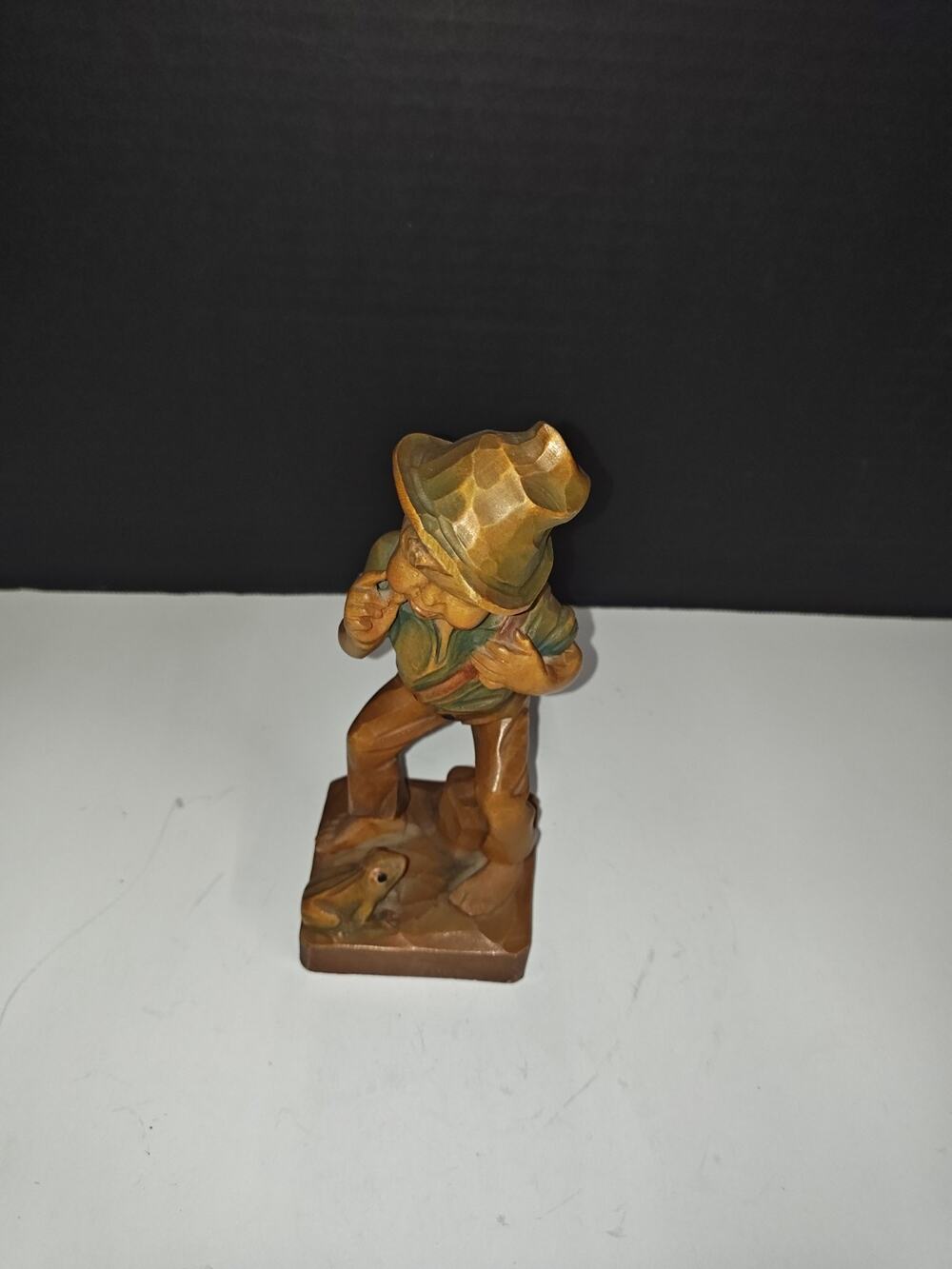 Vintage Italian Hand Carved LAUGHING BOY & FROG Figurine Italian Folk Art Decor